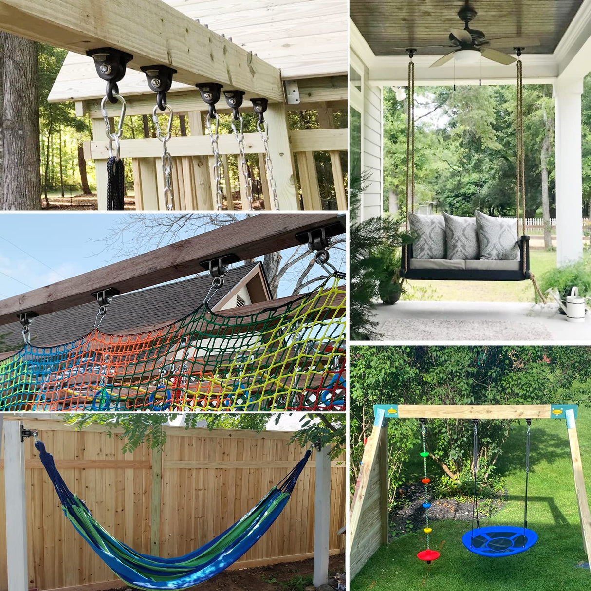 BETOOLL 2400 lb Capacity Heavy Duty Swing Hangers for Wooden Sets Playground Porch Indoor Outdoor & Hanging Snap Hooks Black of 2 BETOOLL