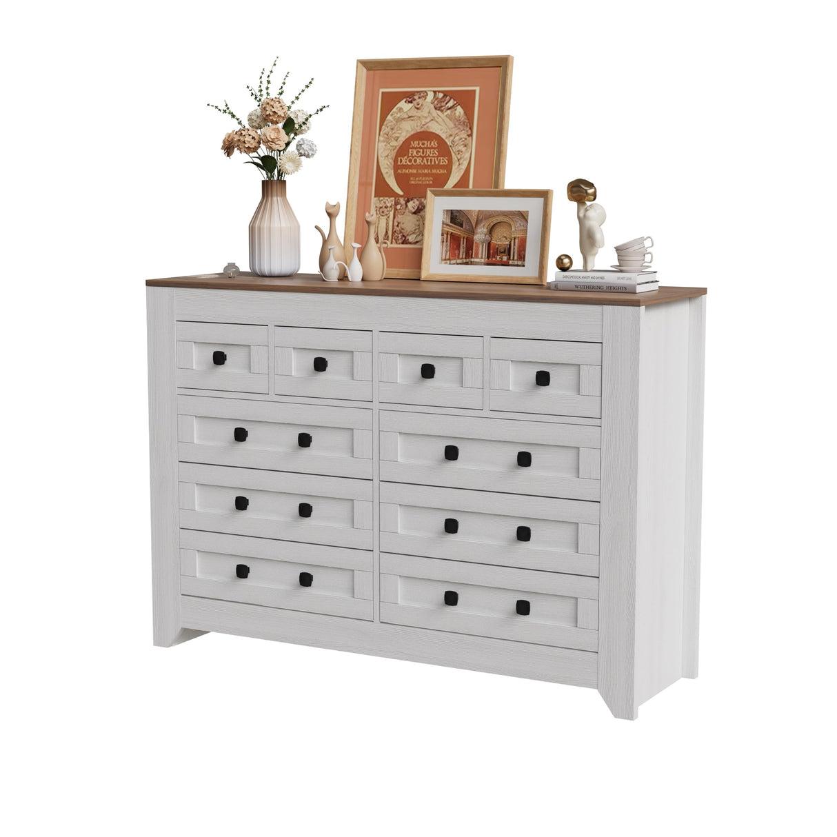 PAKASEPT 10 Drawers Dresser, Farmhouse Dresser for Bedroom, Wood Dressers & Chests of Drawers White Dresser Closet Organizers for Bedroom,Hallway PAKASEPT