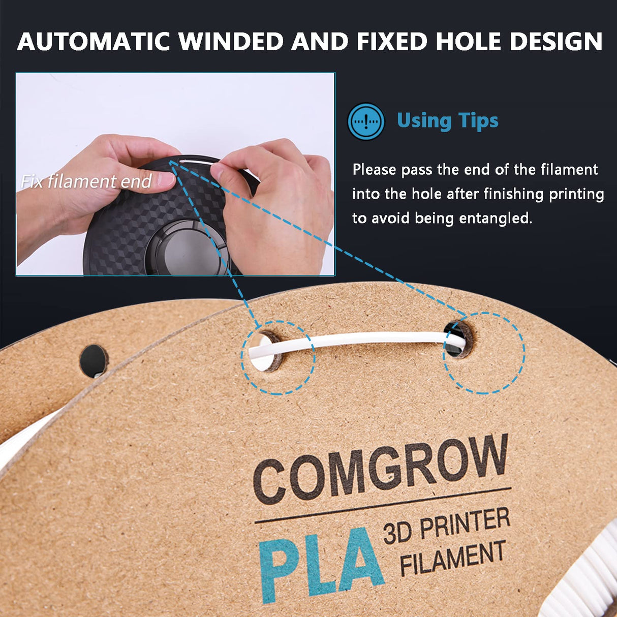 Comgrow PLA 3D Printer Filament, 3D Printer PLA Filament 1.75mm, Dimensional Accuracy +/- 0.02 mm, 1KG Spool PLA Black Comgrow