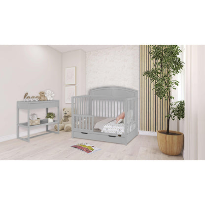 Dream On Me Storybrooke 5 in 1 Convertible Crib with Under Drawer in Pebble Grey, JPMA & Greenguard Gold Certified, Made of Sustainable Pinewood, Non-Toxic Water-Based Paint Finish - WoodArtSupply