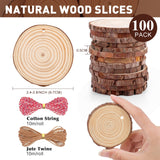 100 Pack Nature Wood Slices for Crafts,2.4-2.8In Unfinished Natural Wood Rounds.Wood Circles Predrilled with Hole and 20m Rope for Wooden Craft Supplies,Painting,Christmas Ornaments,DIY Gifts VKIZA