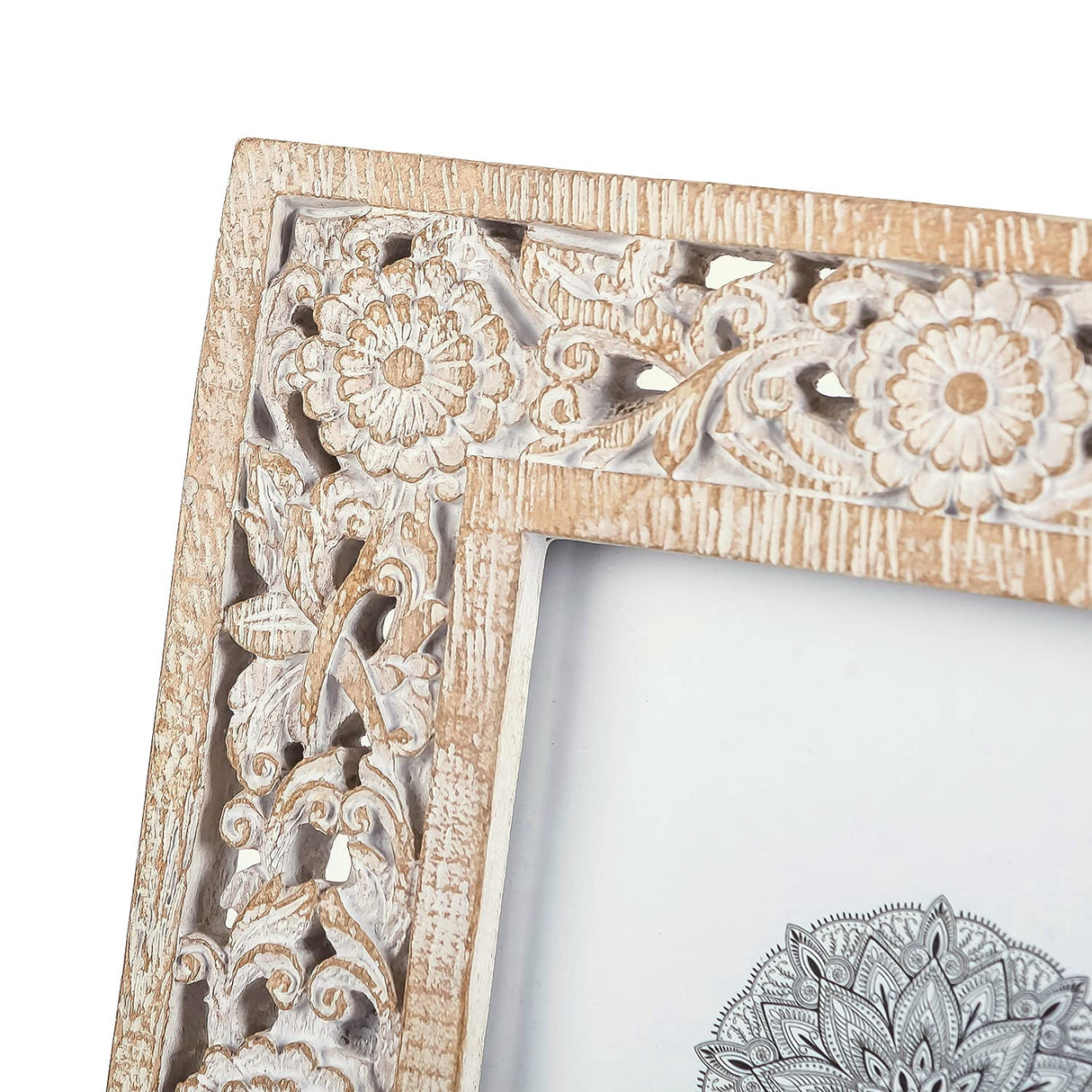 NIKKY HOME Farmhouse Boho Style Floral Picture Frame 4x6 Rustic Resin Photo Frame with Distressed White Finish, High Definition Glass for Wall and Table Top Display NIKKY HOME