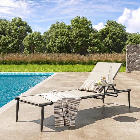 EAST OAK Textilene Outdoor Chaise Lounge, 2024 Aluminum Patio Lounge Chairs with Side Table, 5-Positions Adjustable Lounge Chaise for Outside, Recliner Chair for Pool, Beach, Backyard, Porch, Lawn EAST OAK
