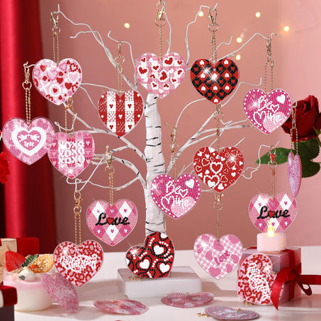 Tondiamo 20 Pcs Valentine's Day Keychain Kits Diamond Painting with Tools Love Heart Diamond Art Keychain Hanging Decor for DIY Ornaments Tondiamo