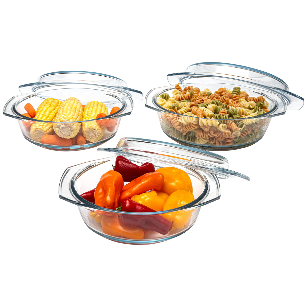 Simax Casserole Dish Set with Lid, Round Glass Cookware, Borosilicate Glass, Made In Europe 1 Qt, 1.5 Qt and 2 Qt Baking Dishes, Set of 3 SIMAX
