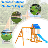 Merax Wooden Playground Sets for Backyards, 3 in 1 Swing and Slide and Climber Set Outdoor Playset for Garden Backyard, Blue Merax