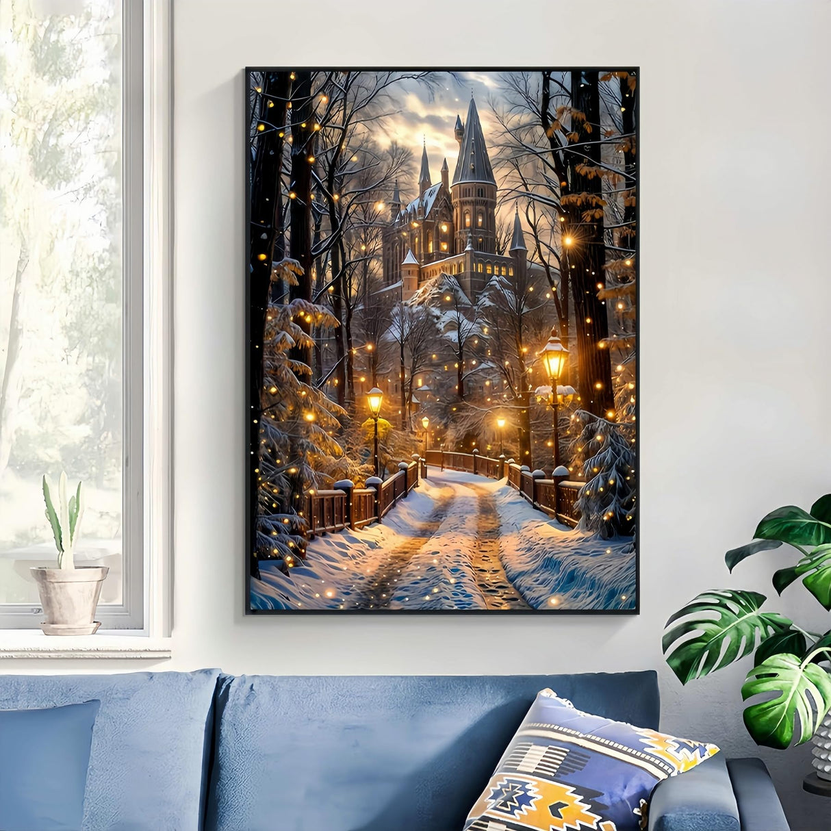 Christmas Castle Diamond Paintings Kits for Beginners, Diamond Arts Kits for Adults, Winter Street Landscape Paint by Diamonds, 5D DIY Full Round Drill Dot Gem Art for Home Wall Decor 11.8x15.8inch GXGLLPZBY