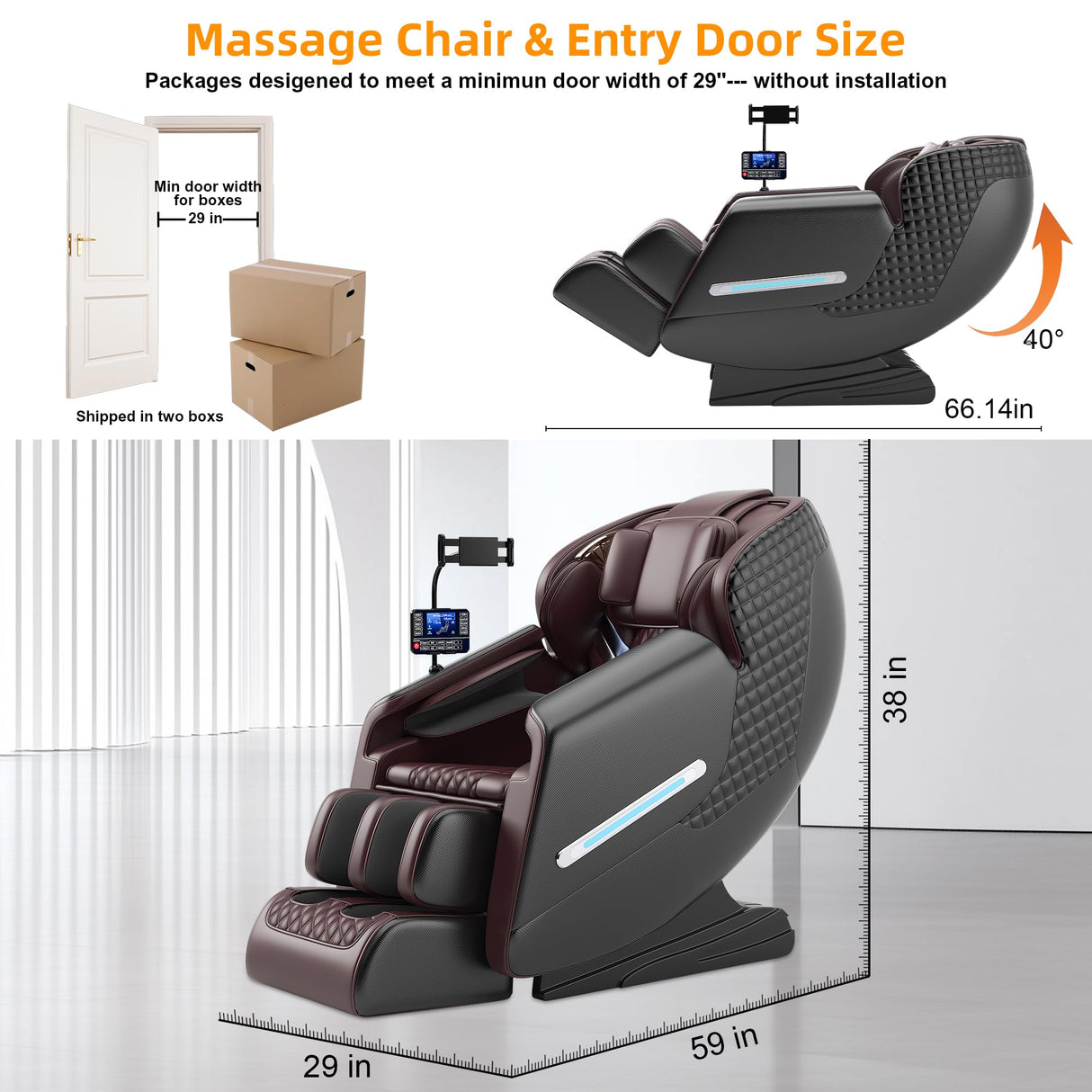 Jewaytec Massage Chair Full Body, 4D Zero Gravity SL-Track Knead Shiatsu Massage Recliner Chair with Airbags, Touchable Screen, Heating, Foot Rollers, Bluetooth, Home or Office (Black & Brown) Jewaytec