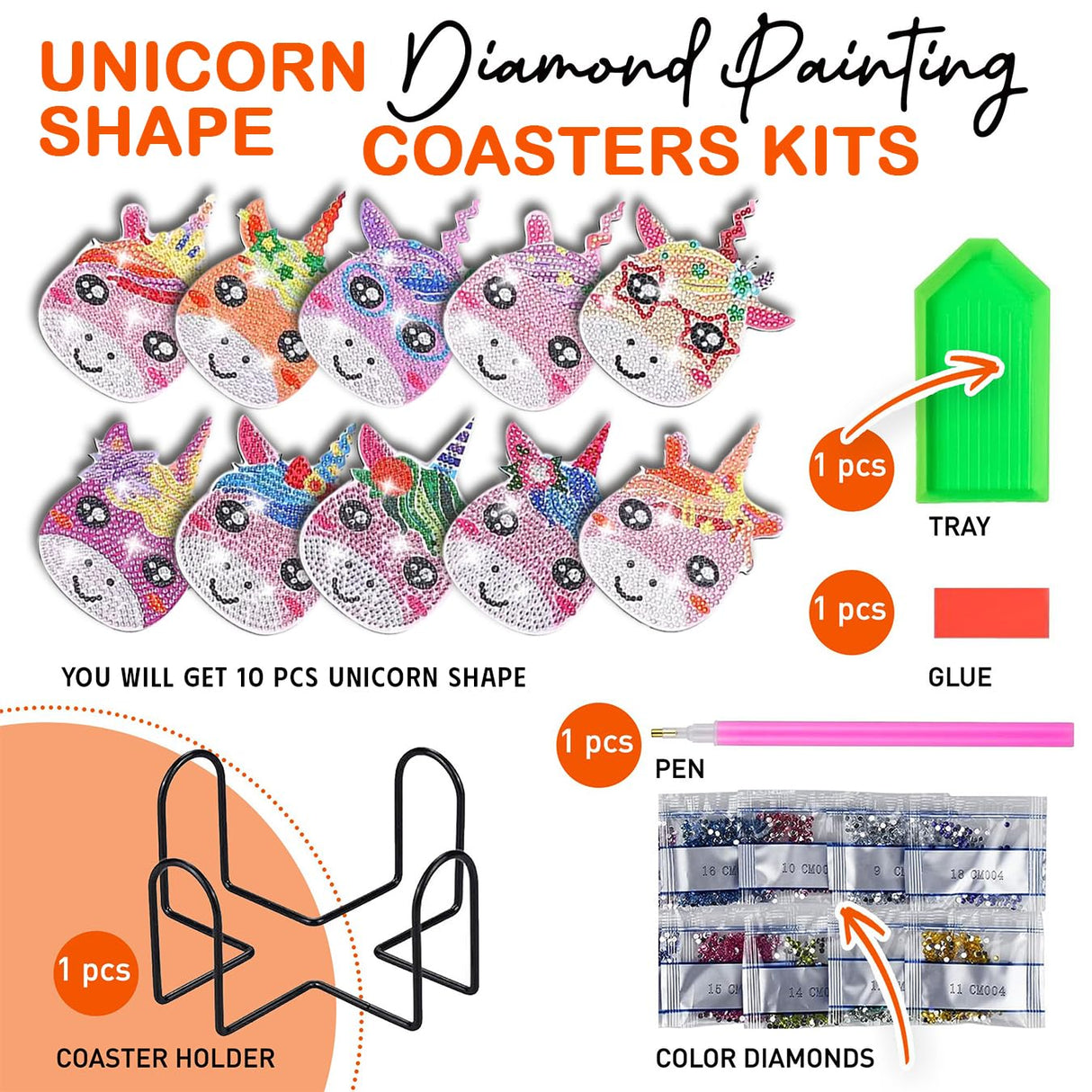 10 pcs Diamond Painting Coasters | Diamond Art Coasters | Unircorn Diamond Art Painting | Perfect Art Craft Gift for Unicorn Lover, Dad, Mom, Grandparents, Brother, Sister. (Unicorn) LGANHAPY