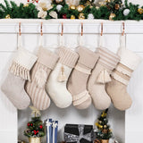 GEX Christmas Stockings 6 Pack for Family 20" Large Rustic Farmhouse Country Xmas Stockings with Tassels Hanging Ornament Decorations for Fireplace Xmas Season (Beige, Set of 6) GEX