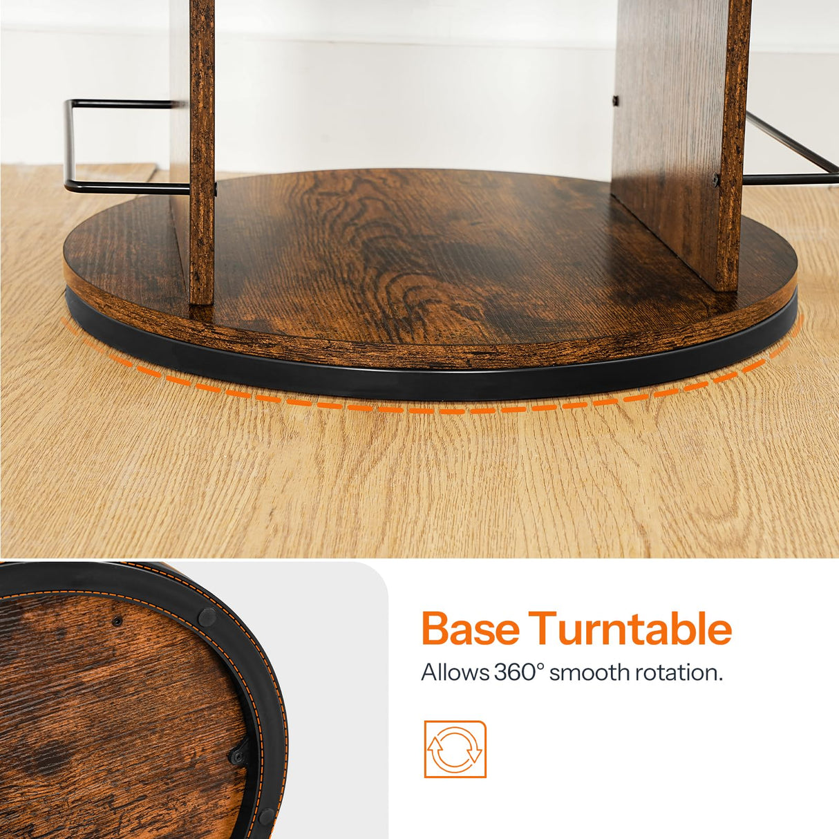 HOOBRO Rotating Bookshelf, 360° Spinning Bookshelf for Small Spaces, 4-Tier Floor Standing Bookcase Storage Rack, Wooden Corner Bookcase for Living Room, Study, Office, Rustic Brown and Black FG54SJ01 HOOBRO