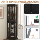 MWrouqfur 70'' Corner Curio Cabinet with Lights, Black Display Cabinet with Glass Doors, Corner China Cabinets with Adjustable Tempered Glass Shelves, Gift to Wife/Friends/Mother (Black) MWrouqfur