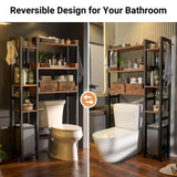 Over The Toilet Storage with 2 Drawers - 7 Tier Bathroom Organizer with Adjustable Shelf, Freestanding Space Saver Storage Rack Above Toilet Stand with 4 Hooks for Restroom, Laundry, Rustic Brown Besiost