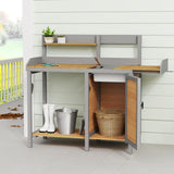 Outdoor Wooden Potting Bench Table with Sink, Garden Table Work Bench with Storage, Workstation for Outside Patio Lawn Mederla