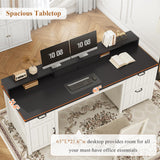 SEDETA Farmhouse 63" Executive Desk, Home Office Desk with File Drawer and Monitor Stand, Computer Desk with Drawers and Storage Cabinet, Wood Desk for Work Study Writing, White SEDETA