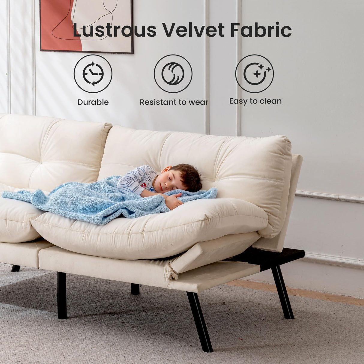 Velvet Convertible Futon Sofa Bed,71" Comfy Loveseat Sleeper Sofa with Adjustable Backrest Armrest, Strengthen Solid Wood, 7" Thicken Cushion, Small 2 Seater Twin Futon Couch for Living Room Bedroom Miscoos