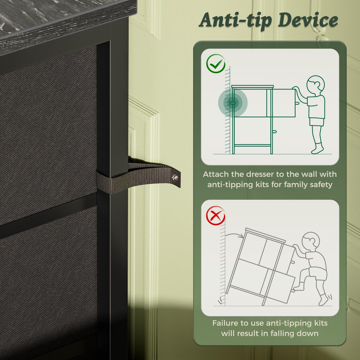 Huuger 9 Drawer Dresser, 47 Inch Dresser TV Stand for 50, 55 Inch TV, Entertainment Center with Drawers, Fabric Dresser Chest of Drawer for Bedroom, Closet, Black Huuger