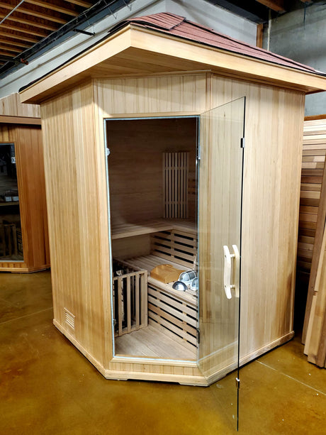 Canadian Hemlock Outdoor Triple Bench Wet or Dry Traditional Swedish Steam Sauna SPA with 9KW Heater Generic