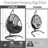 LUTINLIX Oversized Hanging Egg Chair Outdoor Indoor, Wicker Swing Egg Chair with Stand 400lbs Capacity for Bedroom, Patio, Garden and Balcony (Black-Regular, Oversize) LUTINLIX