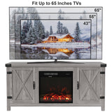 Furmax Fireplace TV Stand for Up to 65 Inches TVs, Farmhouse Entertainment Center with Grooved Barn Doors, Rustic Media Console Table with Storage Cabinets for Living Room (Grey Wash) Furmax