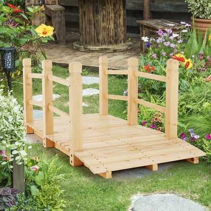 Giantex 5 ft Garden Bridge - Natural Wood Arc Footbridge Walkway with Side Railings, Decorative Wooden Bridge Landscaping for Backyard Farm Garden Creek Pond Decor, Easy to Assemble (Natural) - WoodArtSupply