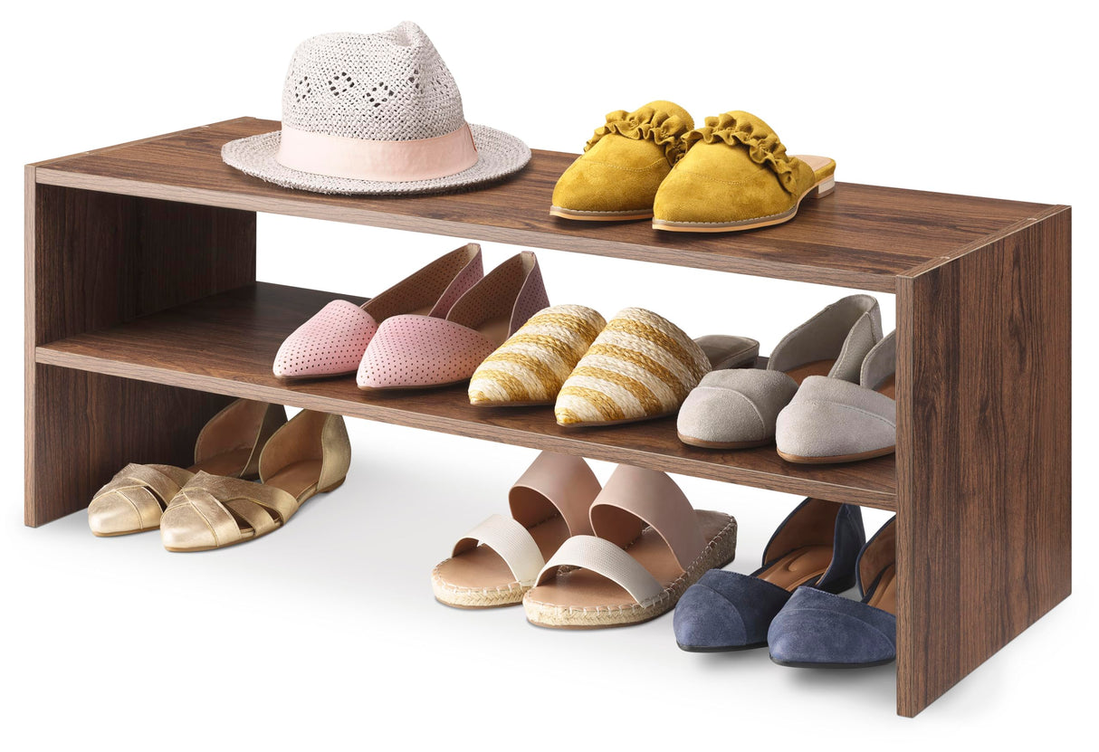 Whitmor Wood Stackable 2-Shelf Shoe Rack, Walnut, 31 inches Whitmor