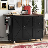 Farmhouse Kitchen Island with Power Outlet, Drop Leaf, Spice Rack and Drawer,Rolling Kitchen Cart on Wheels,Kitchen Storage Island for Home Dining Room (Black/p2) CKLMMC