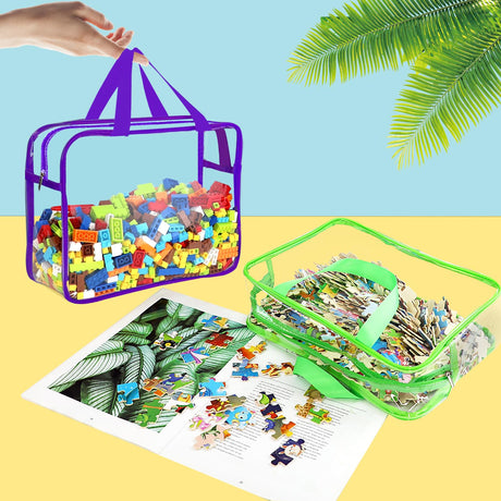 6 Packs Large Toy Storage Bags with Labels, Reusable Clear PVC Board Game Storage, Travel Waterproof Organizer Bags with Zipper for Building Blocks, Puzzle, Kids Books（6 Colors） OPELETNNT