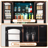 HOOBRO Kitchen Pantry Cabinet, Pantry Cabinet with Cup Holders and Wine Rack, Pantry Storage Cabinet with Charging Station and LED Lights, Pantry with Drawers for Dining Room, Black and Gold HOOBRO