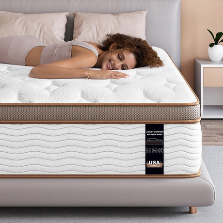 BedStory King Size Mattress - 14 Inch Hybrid Mattress in a Box - Individually Wrapped Coils for Motion Isolation and Pressure Relief BedStory