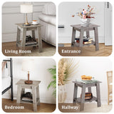 Hipicute Farmhouse End Table with Storage Shelf - Rustic 2-Tier Side Table, Narrow Nightstand & Small Coffee Table for Living Room, Bedroom, Apartment (Grey) Hipicute