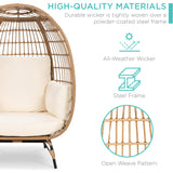 Best Choice Products Wicker Egg Chair, Oversized Indoor Outdoor Lounger for Patio, Backyard, Living Room w/ 4 Cushions, Steel Frame, 440lb Capacity - Ivory Best Choice Products