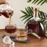 LUSKEYCOR Whiskey Decanter Set with Wooden Crate, Lion Whiskey Decanter 25.4 oz and 2 Glasses 10 oz with 304 Stainless Steel Whiskey Stones, Slate Coasters, Tongs, Gift for Men husband Dad Wedding Luskeycor