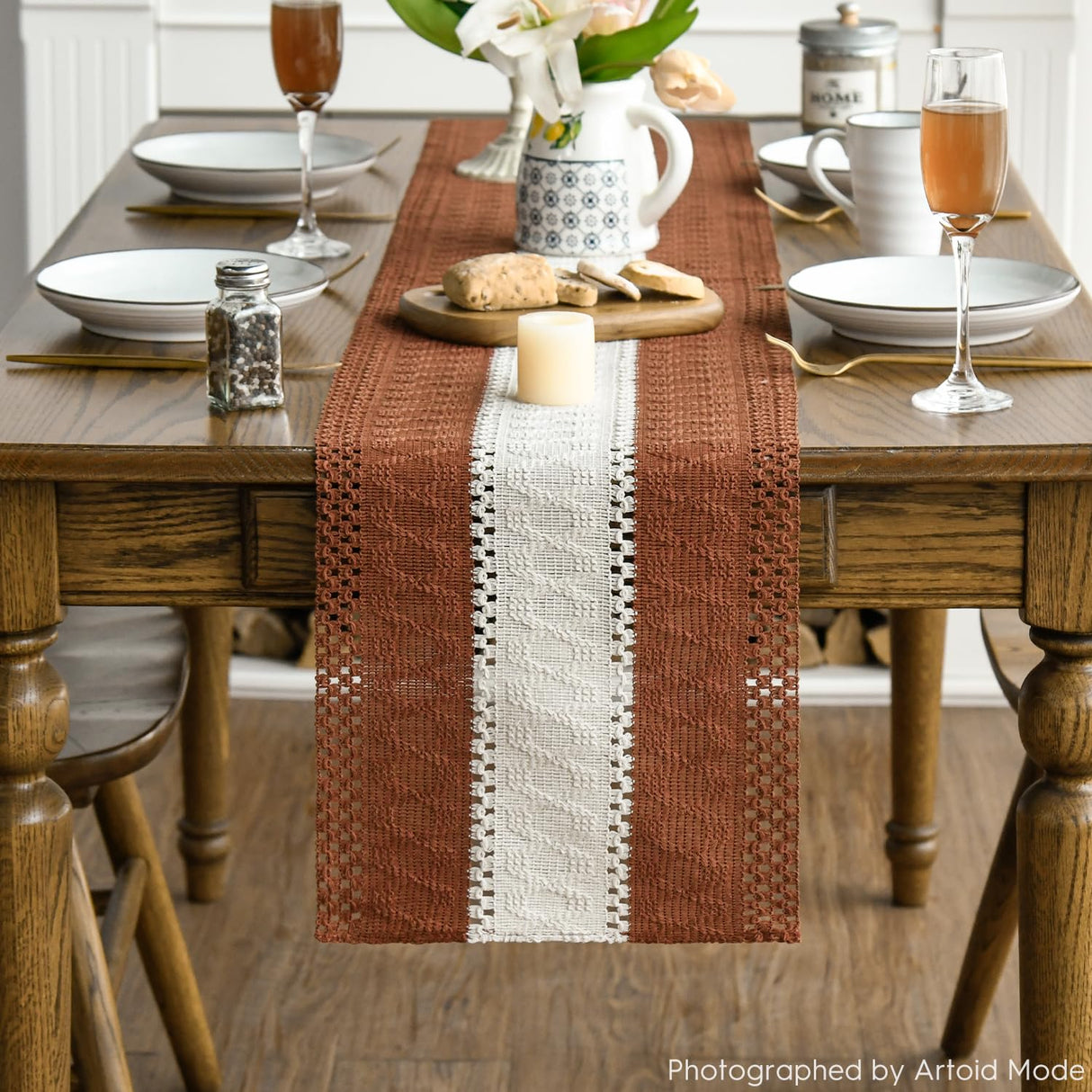 Artoid Mode Caramel Farmhouse Rustic Table Runner, Seasonal Hollow Kitchen Dining Table Decoration for Home Party Decor 12x72 Inch Artoid Mode