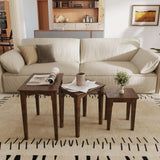 Kmax Nesting Tables Set of 3, Small Sofa Side Table Rustic Stacking End Table Rectangle Solid Wood Coffee Tables for Small Space - Walnut Kmax