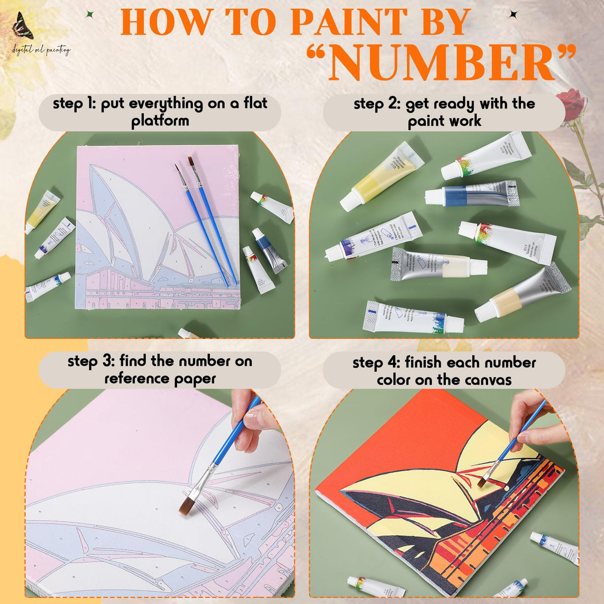 Nezyo 12 Sets Paint by Numbers Kit with Frame for Adult Beginners, Paint by Number DIY Acrylic Painting Canvas for Painting Party, Classroom Activity Birthday Gift, 8 x 8 Inch Nezyo