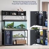 BELLEZE 55-90 Gallon Aquarium Stand with LED Lights, Fluted Cabinet For Fish Tank Accessories Storage, Heavy Duty Metal & Power Outlets, 1200 LBS Capacity, Turtle Tank Reptile Terrarium, Black Ebony BELLEZE