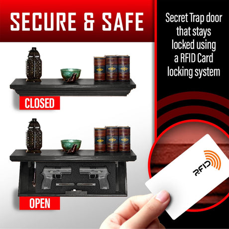 Tactical Traps Patriot 35S Compact Gun Shelf with Trap Door | Compact Firearm Storage with RFID Lock | Easy Installation | Secure & Safe Compartment | 22 ½ ” X 10 ¼” X 4” - Ebony Tactical Traps