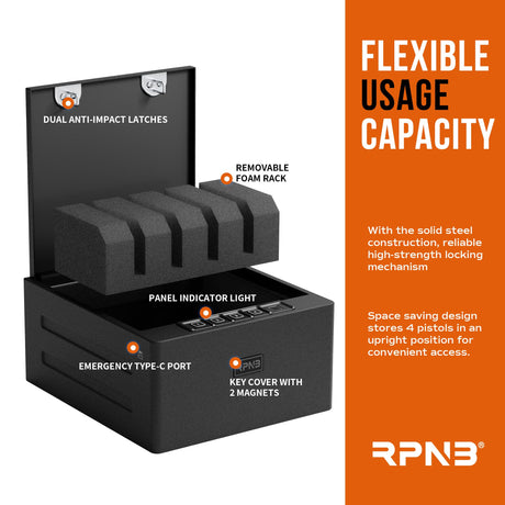 RPNB Gun Safe, Biometric Gun Safe for Handgun,4 Pistols High-Capacity Handgun Safe with Digital Key Pad, Biometric Fingerprint RPNB