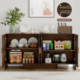 ONBRILL 60" Sideboard Buffet Cabinet with Storage, Curved Design Farmhouse Coffee Bar Cabinet with 4 Doors & Adjustable Shelves for Living Room, Kitchen, Hallway, Walnut ONBRILL