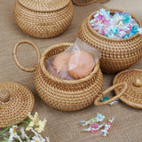 Round Rattan Basket Box with Lid Hand-Woven Wicker Basket Bin Multi-Purpose Wicker Tray 6.3Inch Picnic Food Bread Storage Basket (16x13cm) Lilacooqinn