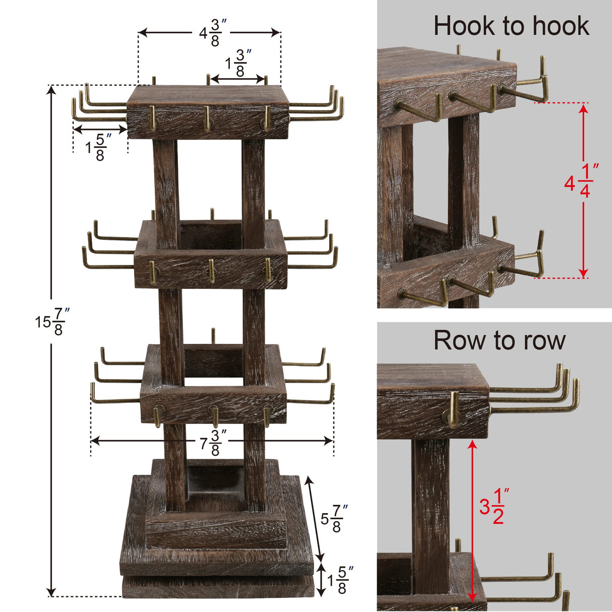 Ikee Design Wood Rotating Jewelry Display Stand Tower,Spinning Keychain Display Stand,36 Hooks Spinning Necklace, Bracelet, Earring Rack for Vendor, Coffee Color Ikee Design
