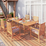 Sophia & William 2 Pieces Acacia Wood Patio Dining Chairs with Cushions, Outdoor Oil Finish Middle Back Wooden Armchairs Set of 2, Natural Wood Chairs for Porch Yard Balcony Deck, Teak Sophia & William