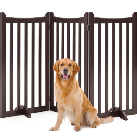 Yaheetech 36" H Extra Tall Freestanding Pet Gate 3-Panel Wooden Dog Fence with 2 Support Feet Folding Dog Gate for Indoor, Stairs, Doorways, Halls, Kitchen Wooden Pet Barrier Espresso, 60" L x 36" H Yaheetech