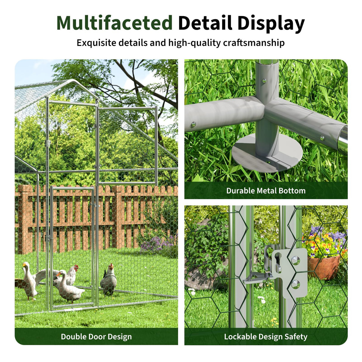 DAKITO Chicken Coop,Large Metal Chicken Run Pen,Walk in Chicken Coops for 10/40 Chickens,Double Door Chicken House with Waterproof & Anti-UV Cover for Backyard. (13.1x9.8x6.4 FT) DAKITO