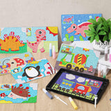 Tenceur 119 Pcs Kids' Sand Art Kits Сolor Sand Art Pictures Peel and Stick 12 Color 32 Pcs Sand Painting Board 2 Sand Painting Tray 2 Brush 24 Bottles for Kids Tenceur