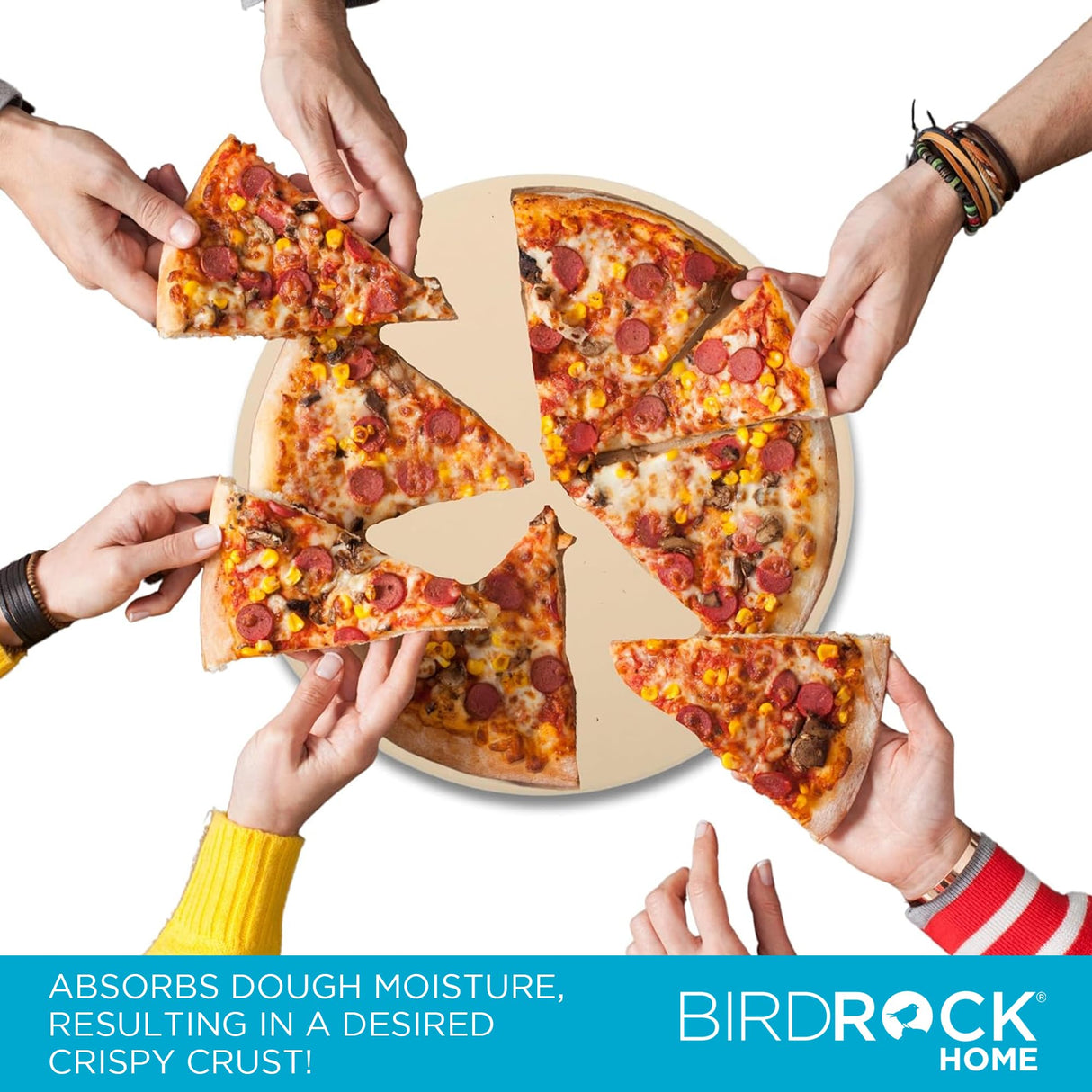 BIRDROCK HOME Pizza Stone for Oven and Grill | 16" Cordierite Baking Stone for Cooking, Bread, Pie, BBQ | Indoor - Outdoor | Grill, Smoker, Toaster Use | Ceramic Sheet for Crispy Crust (Round) BIRDROCK HOME