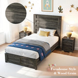 LUXOAK Twin Farmhouse Bed Frame with 49" Fluted Headboard, Wooden Platform Bed with Natural Grain, Noise-Free, No Box Spring Needed, Rustic Grey LUXOAK