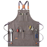 AFUN Work Aprons for Men with Large Pockets, Cotton Canvas Cross Back Heavy Duty Adjustable Tool Apron, Size M to XXL (Grey) AFUN