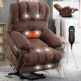 Large Power Lift Recliner Chairs with Massage and Heat for Elderly, Heavy Duty and Safety Motion Reclining Mechanism Chenille Skid Fabric Recliner Chair with USB Ports for Living Room (Dark Brown) MTSVMP